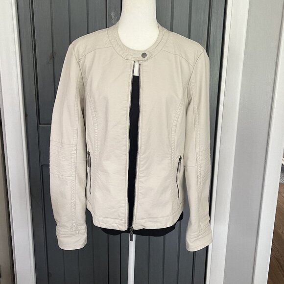 NWOT J2 by JOU JOU Ivory Faux Leather Cropped Jacket Size Extra Large - Picture 3 of 10